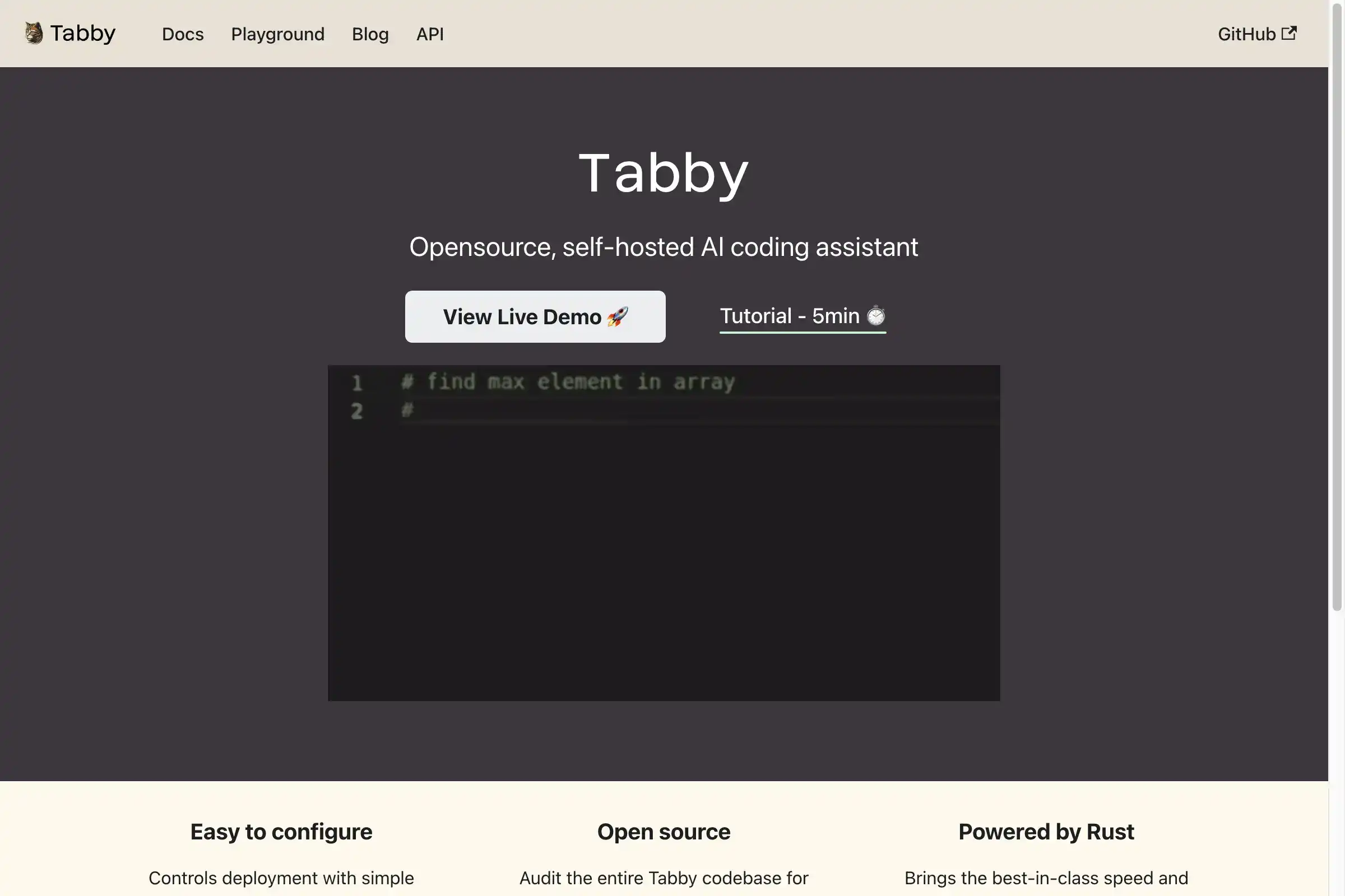 Tabby - Open-source, self-hosted AI coding assistant